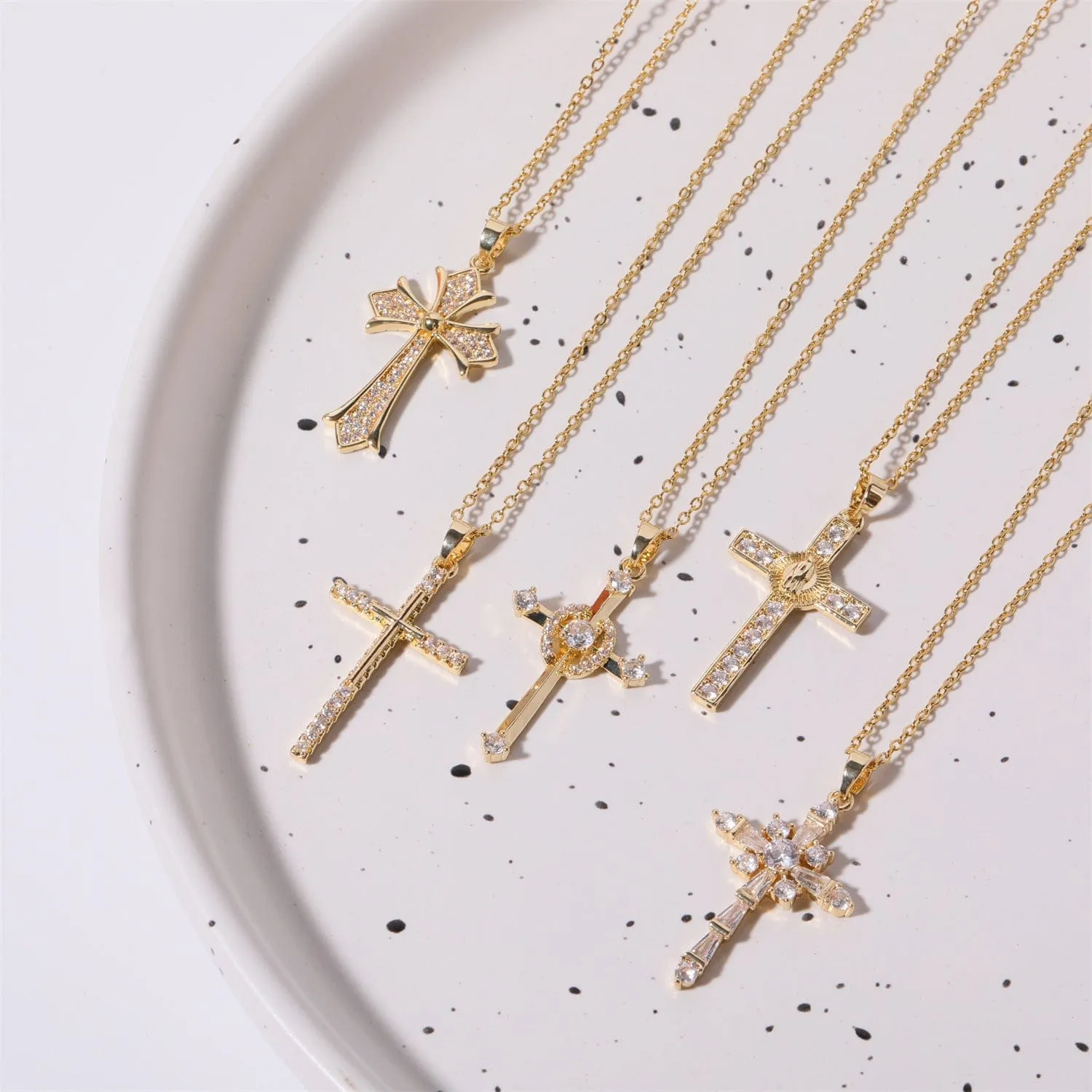 Christian Stainless Steel Inlaid Zircon Cross Necklace