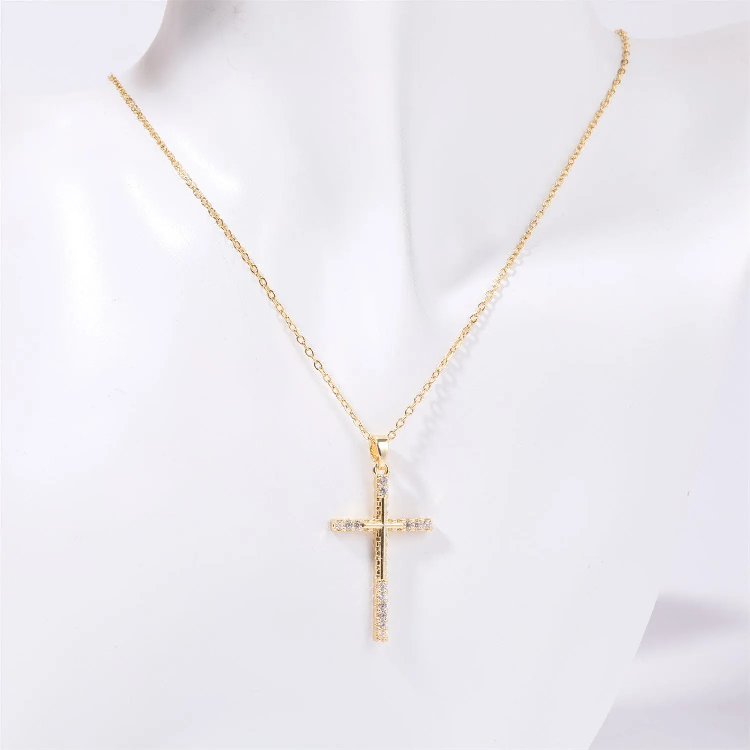 Christian Stainless Steel Inlaid Zircon Cross Necklace