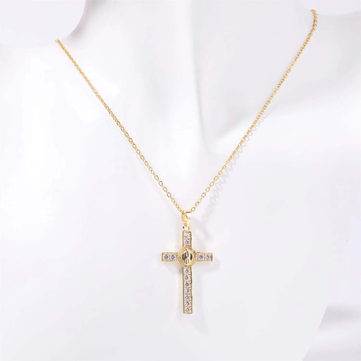 Christian Stainless Steel Inlaid Zircon Cross Necklace