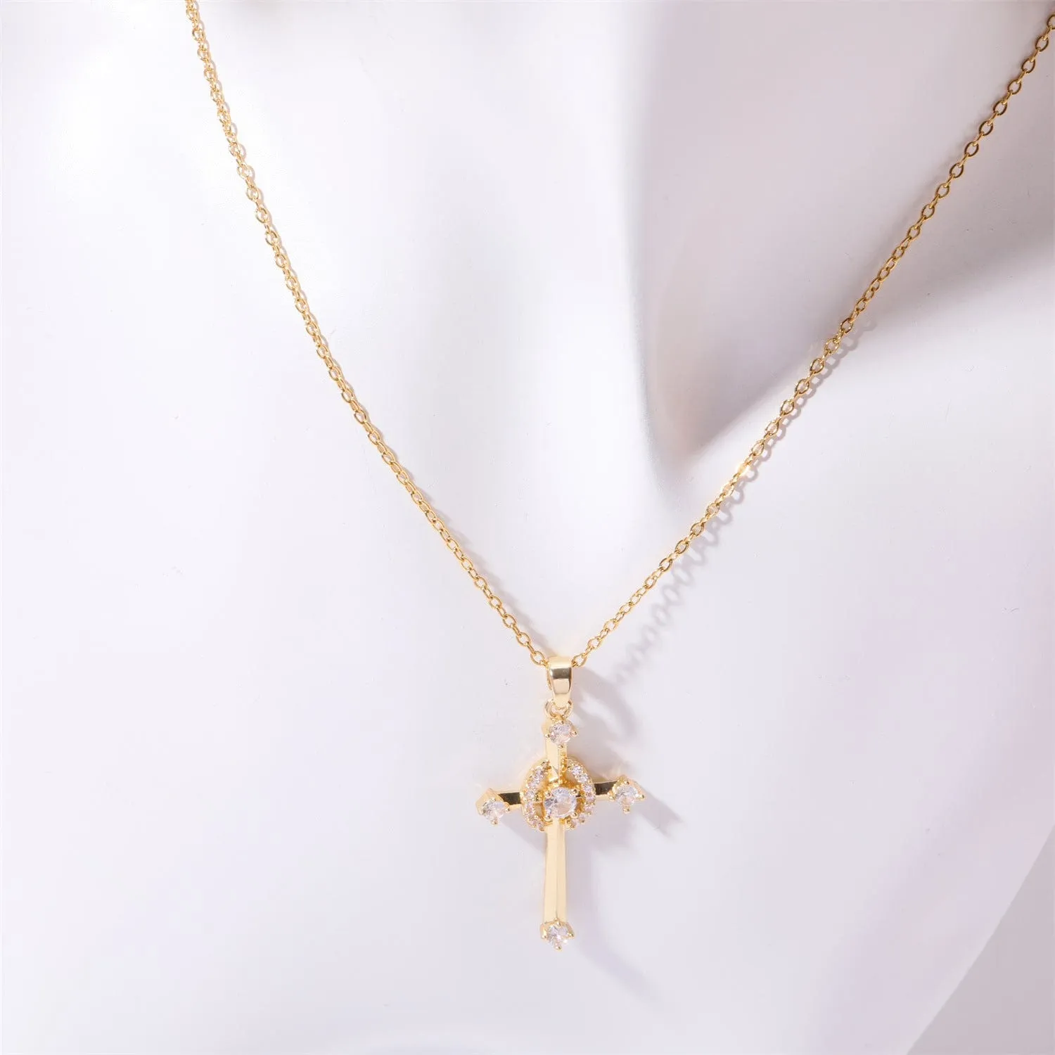 Christian Stainless Steel Inlaid Zircon Cross Necklace
