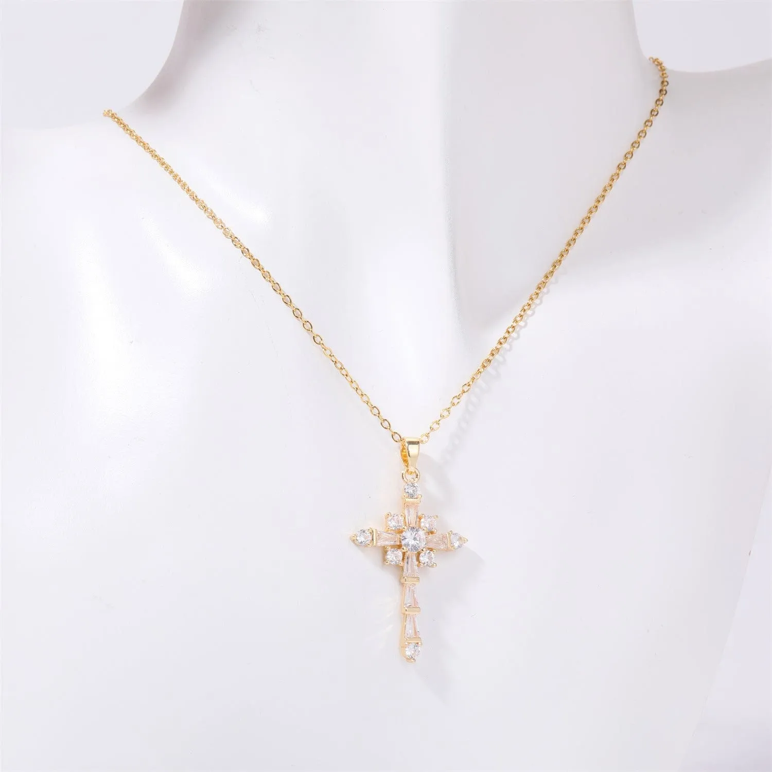 Christian Stainless Steel Inlaid Zircon Cross Necklace