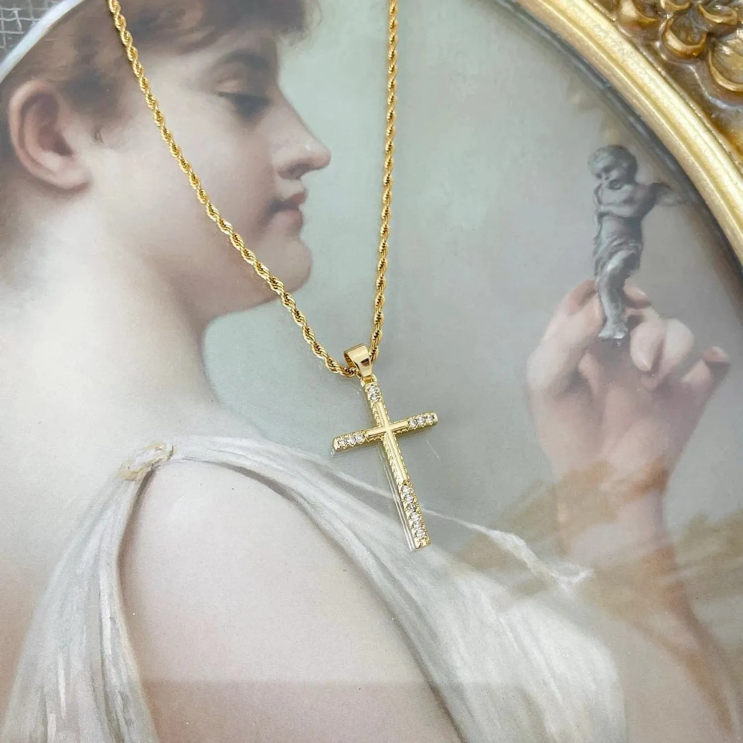 Christian Stainless Steel Inlaid Zircon Cross Necklace