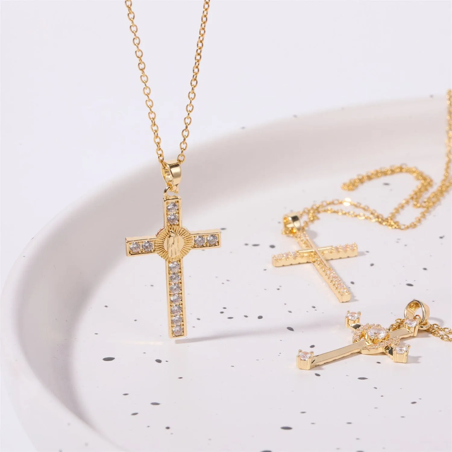 Christian Stainless Steel Inlaid Zircon Cross Necklace