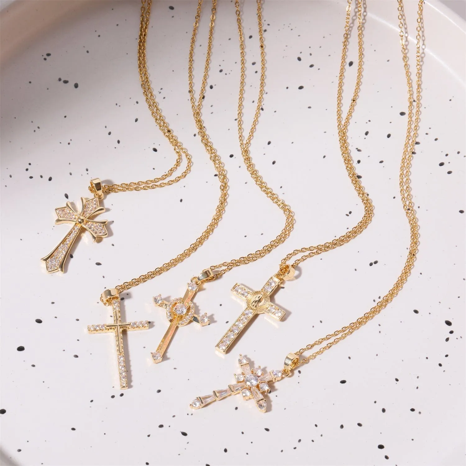 Christian Stainless Steel Inlaid Zircon Cross Necklace