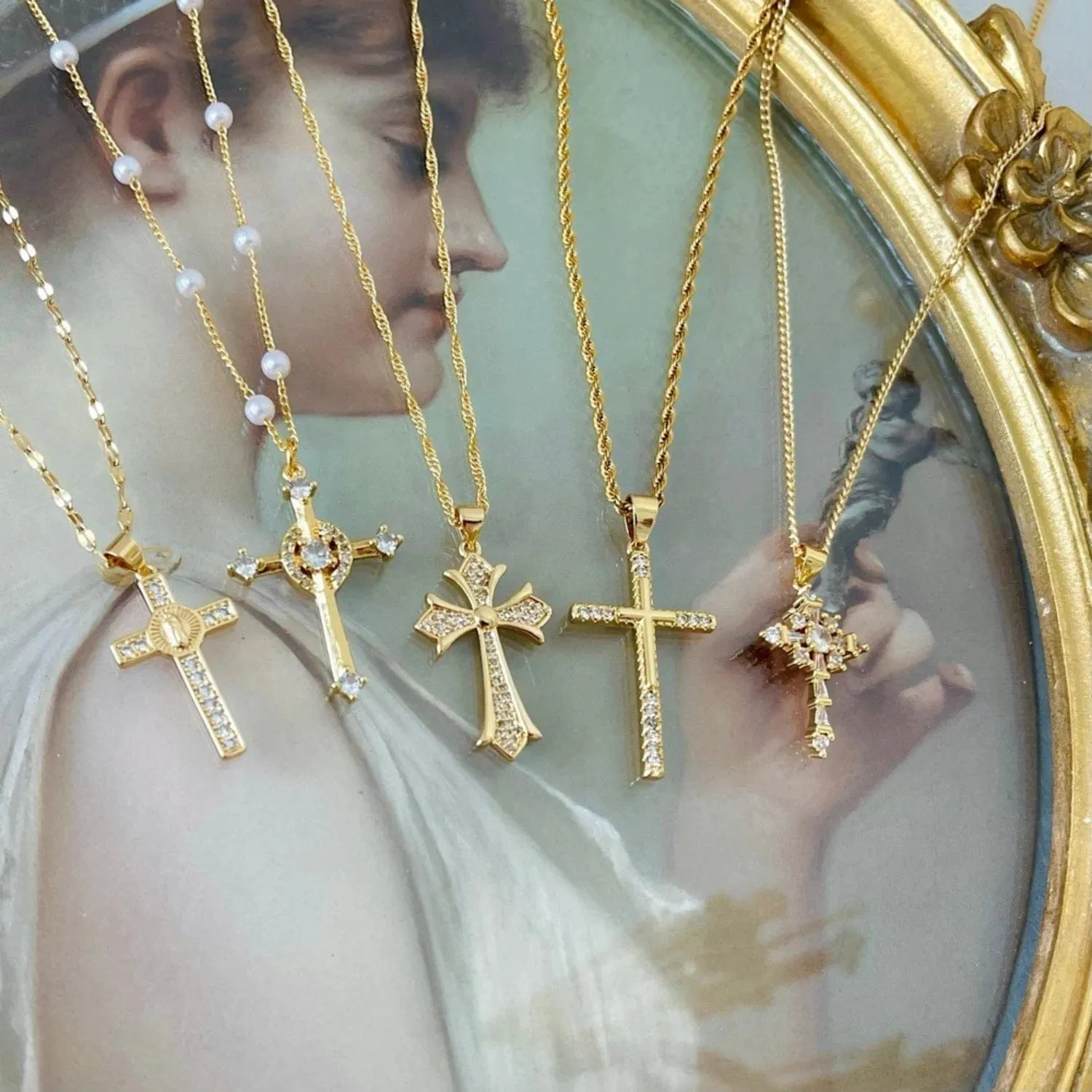 Christian Stainless Steel Inlaid Zircon Cross Necklace