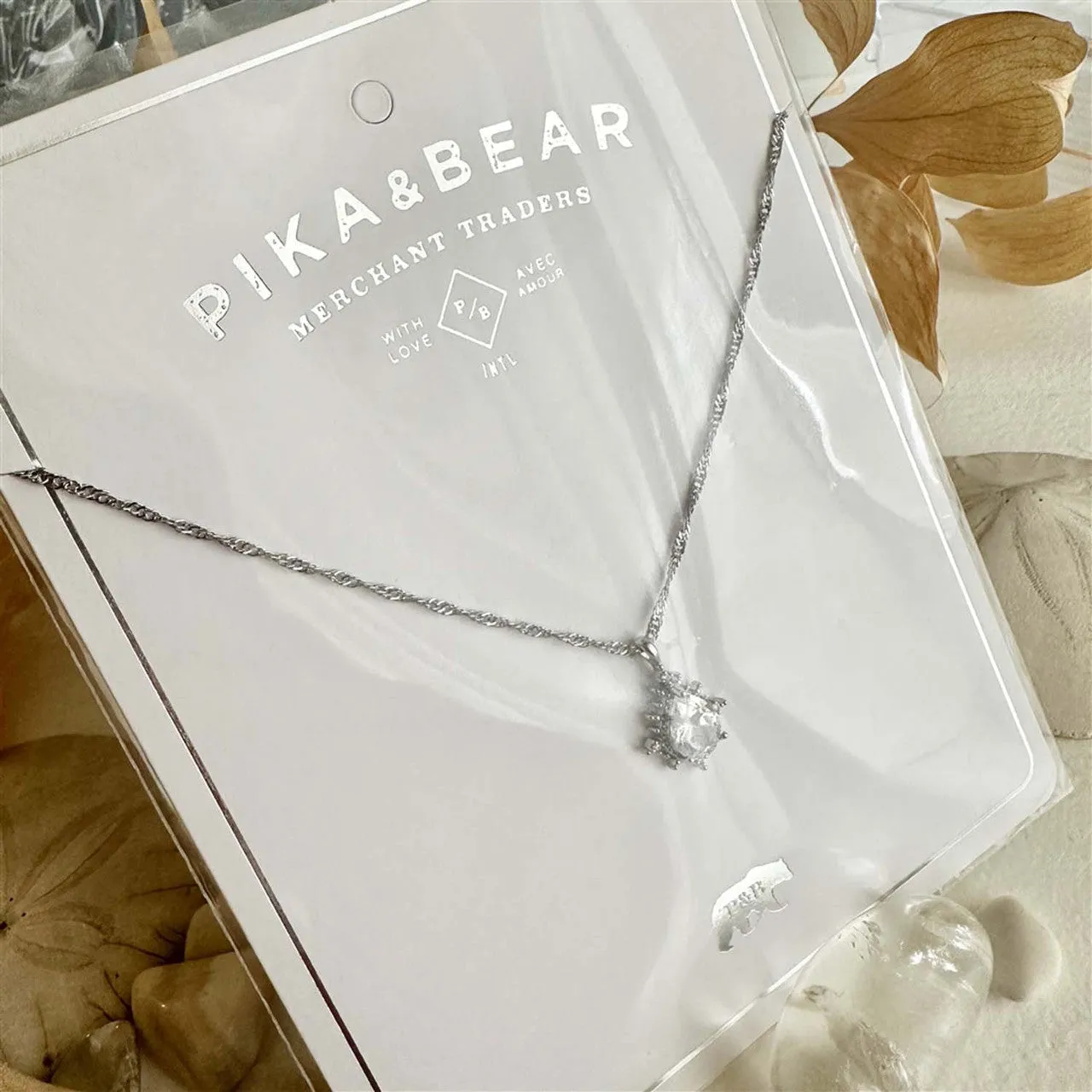Cindel Teardrop Charm Necklace With Rhinestone Baguettes