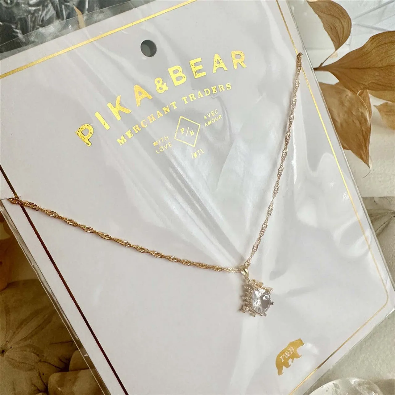 Cindel Teardrop Charm Necklace With Rhinestone Baguettes