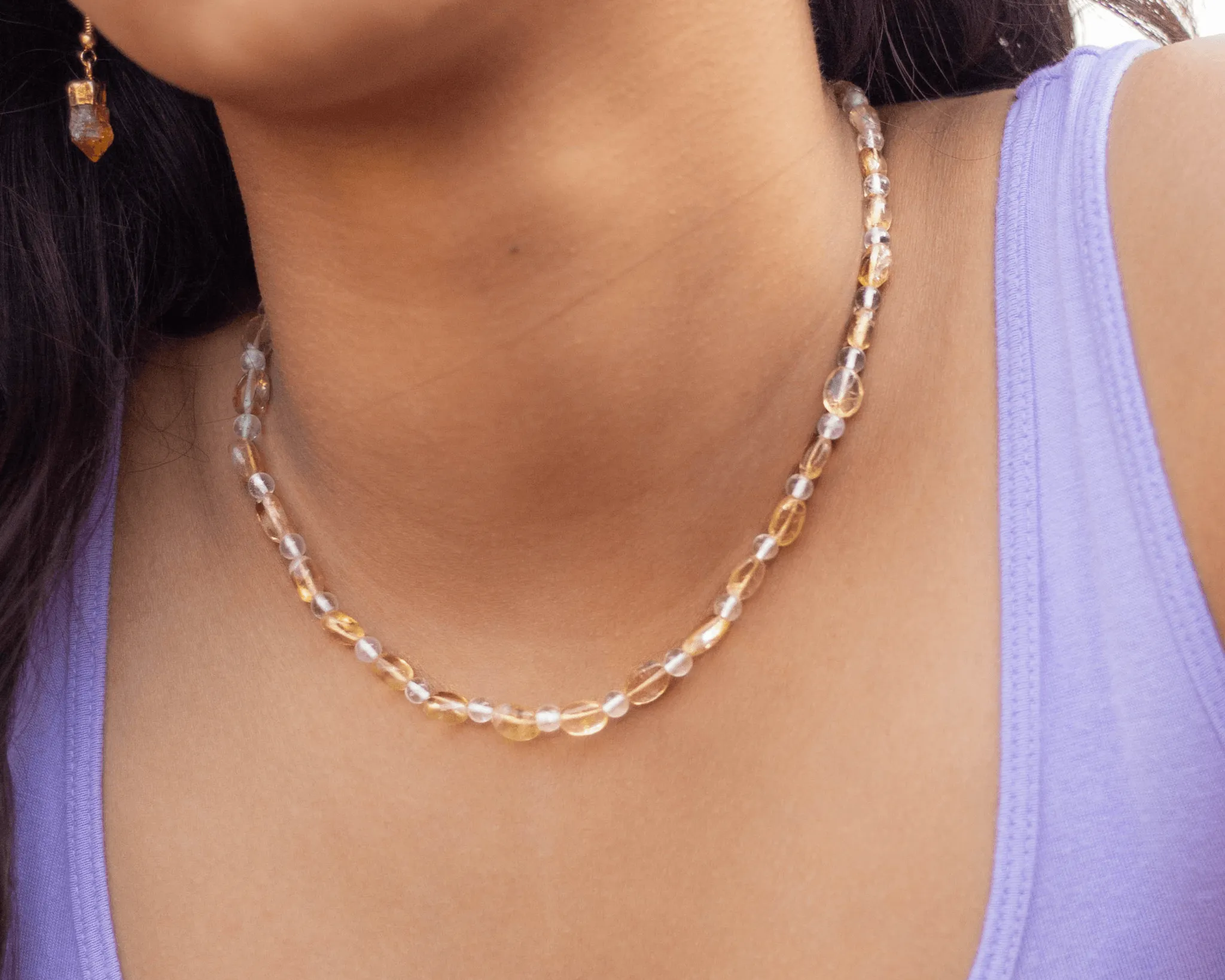 Citrine Beads & Clear Quartz Necklace