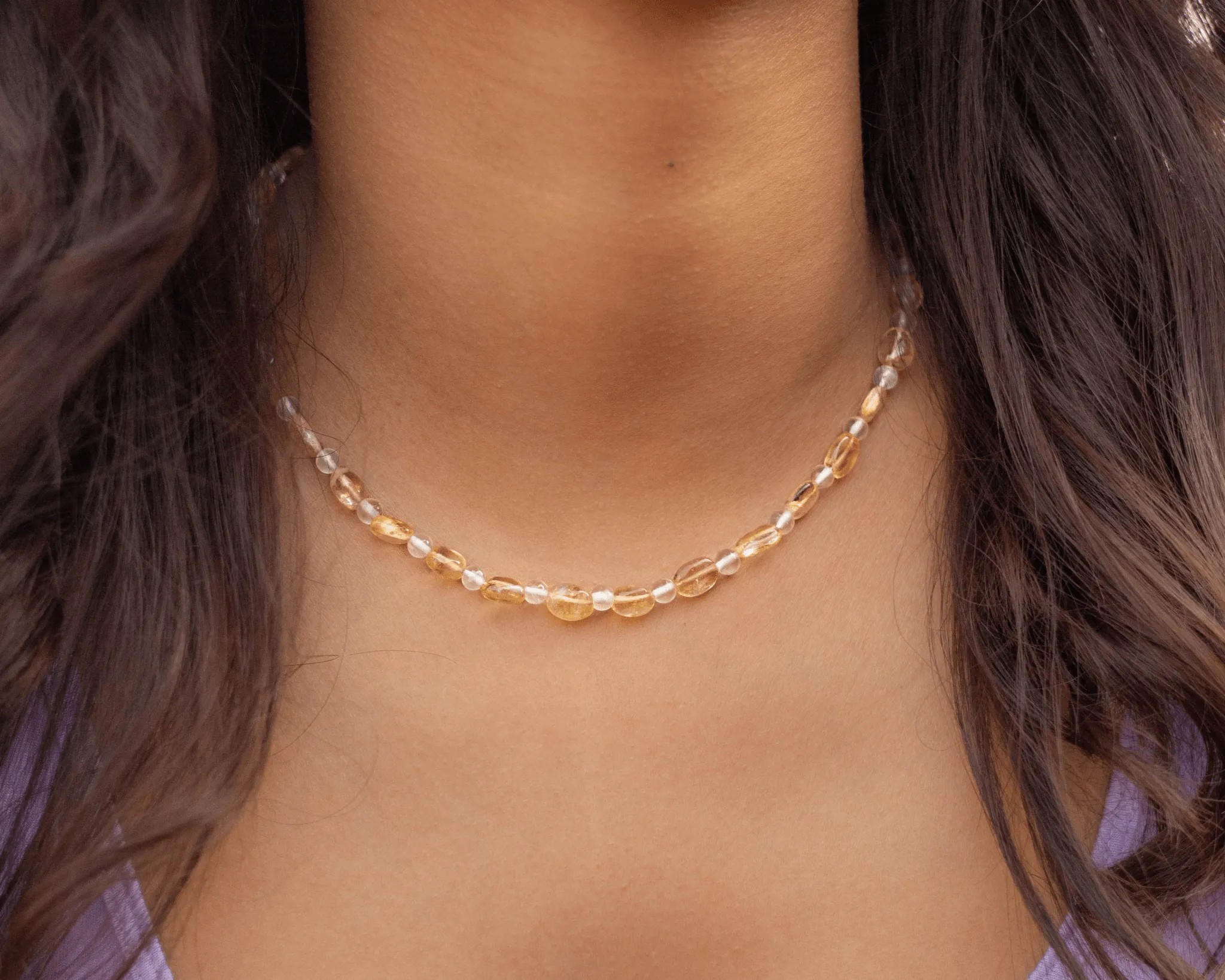 Citrine Beads & Clear Quartz Necklace