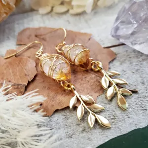 Citrine olive leaf earrings
