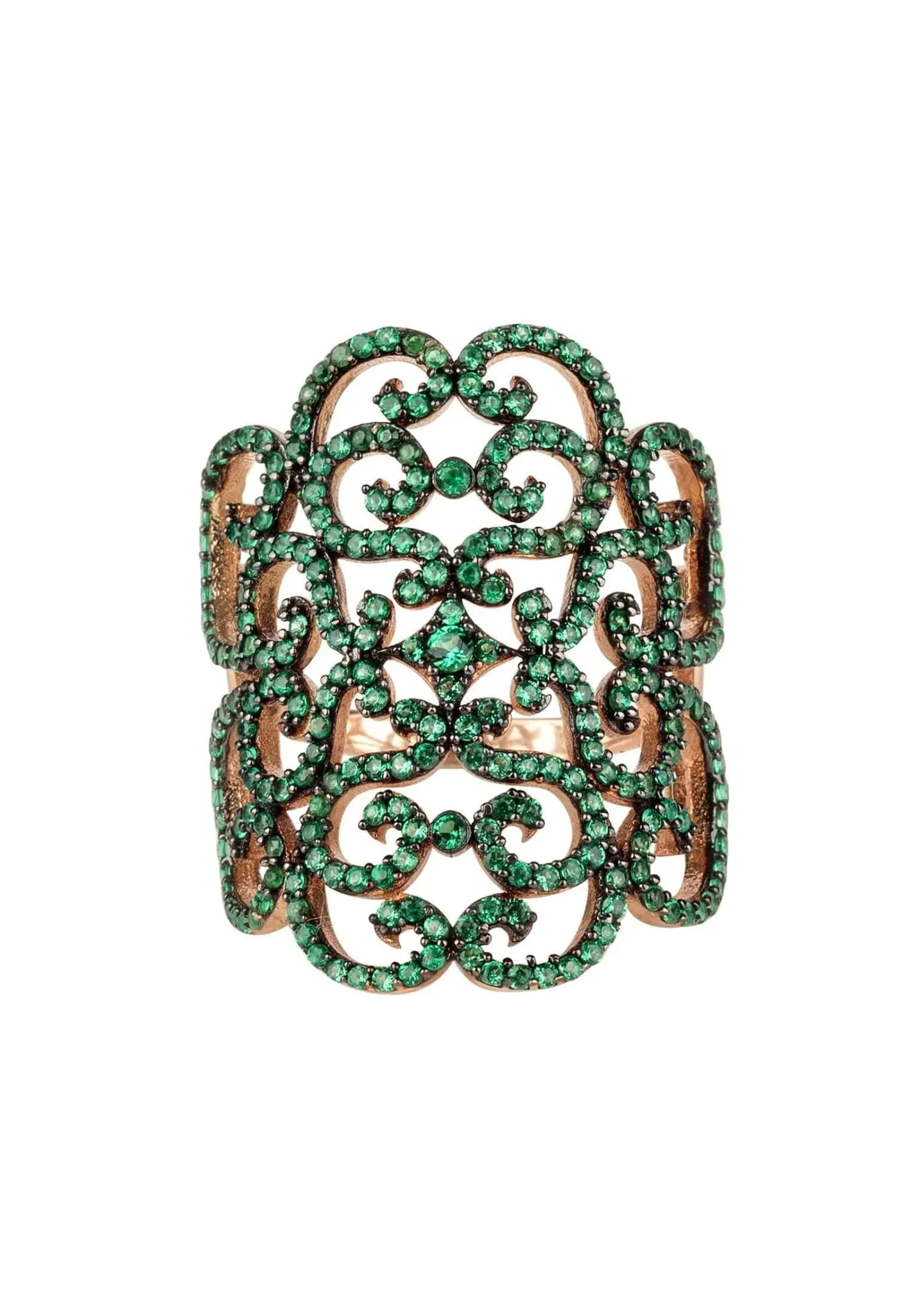 Countess Filigree Cocktail Ring Emerald Green Rosegold