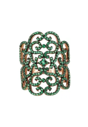 Countess Filigree Cocktail Ring Emerald Green Rosegold