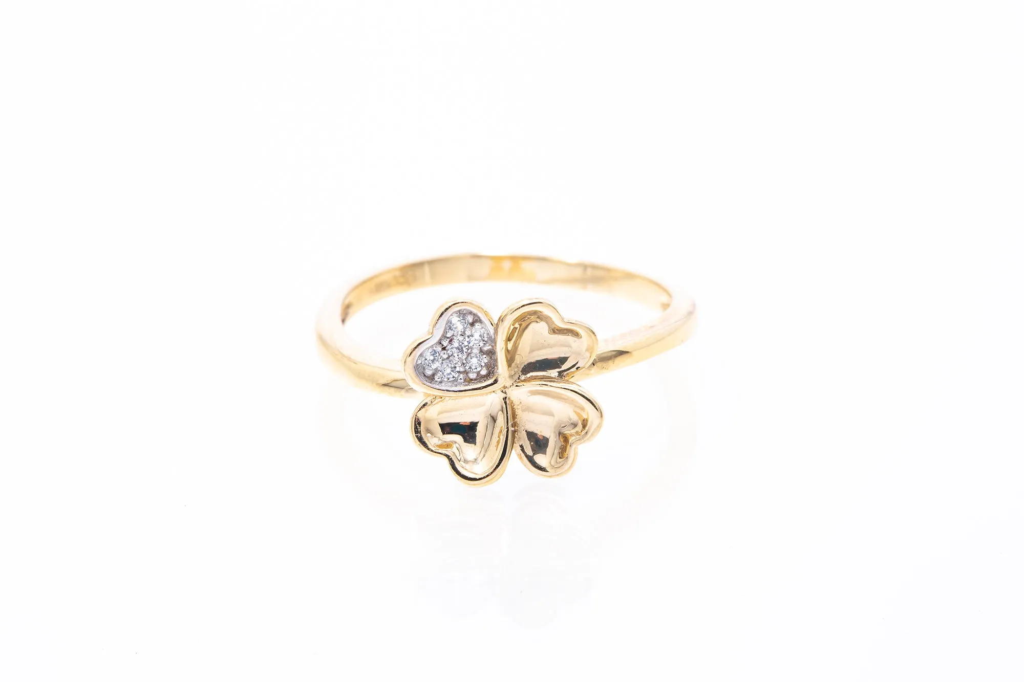 Cubic Zirconia Four Leaf Clover 14k 585 Yellow Gold Ring Size 7