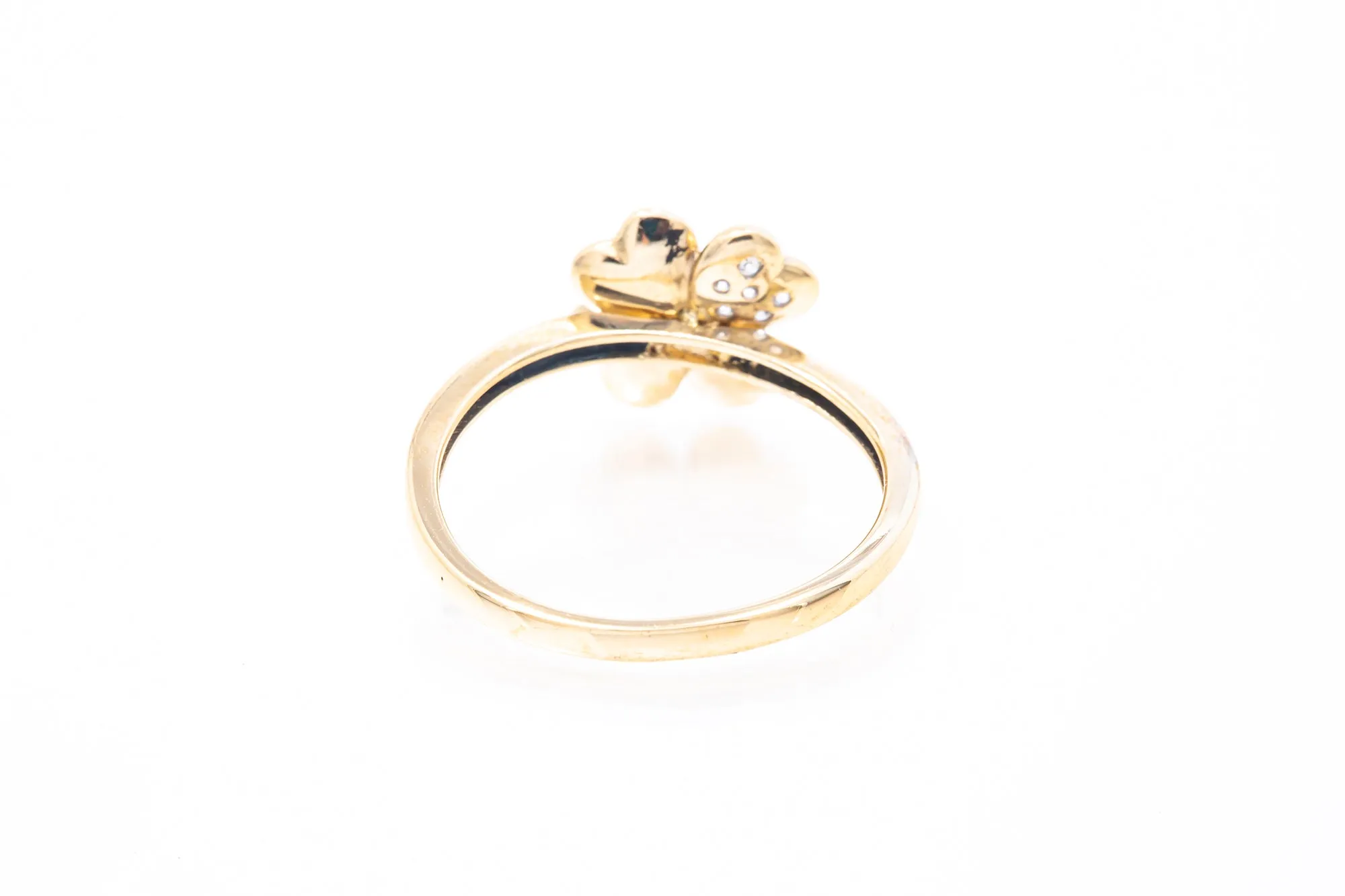 Cubic Zirconia Four Leaf Clover 14k 585 Yellow Gold Ring Size 7
