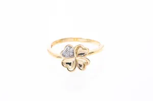 Cubic Zirconia Four Leaf Clover 14k 585 Yellow Gold Ring Size 7