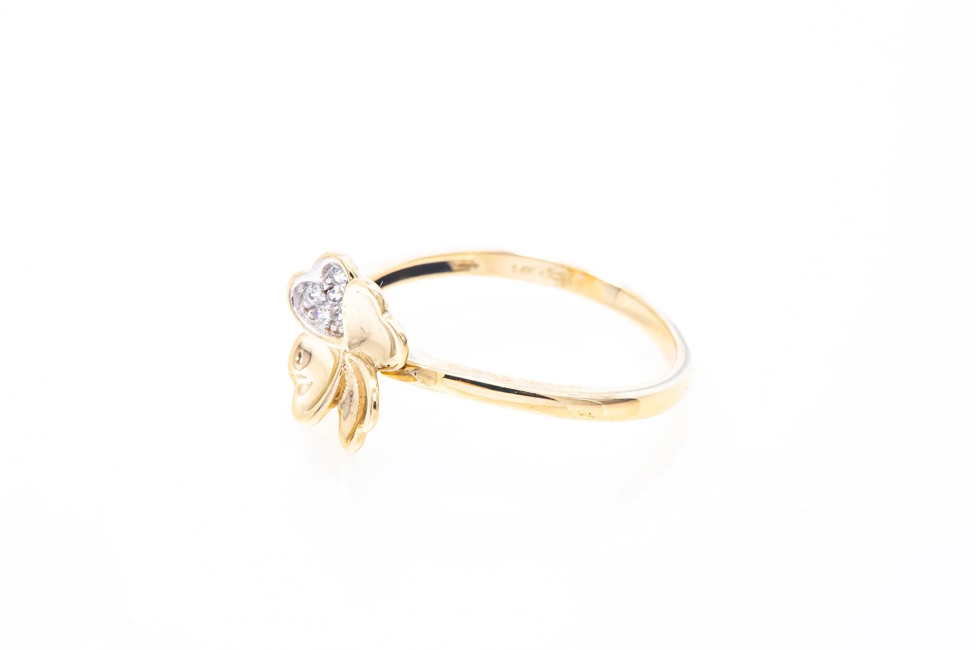 Cubic Zirconia Four Leaf Clover 14k 585 Yellow Gold Ring Size 7