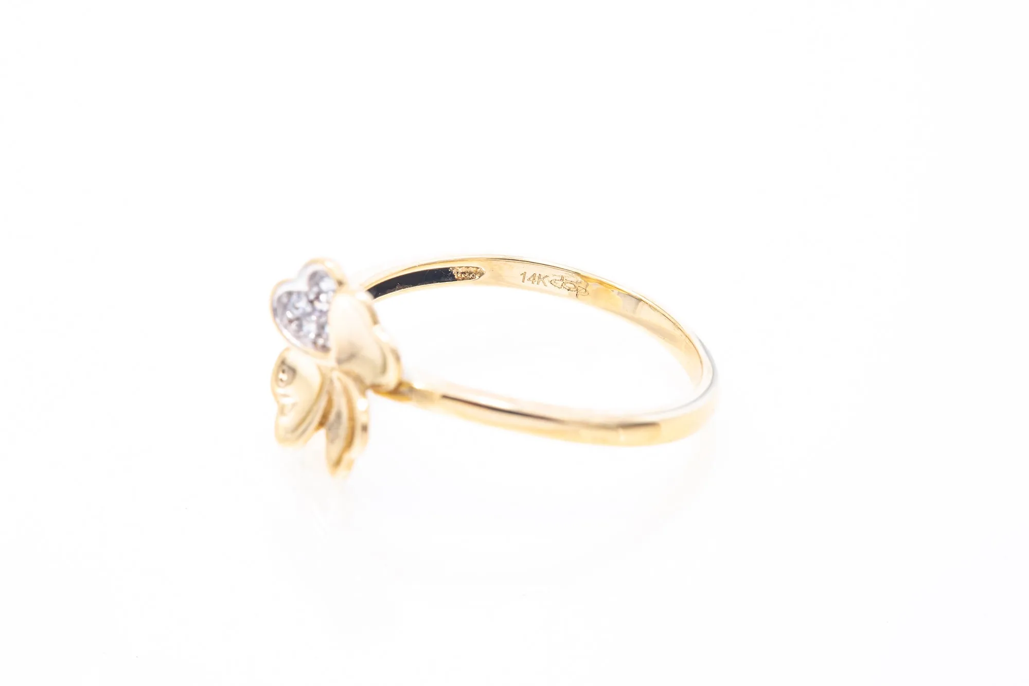 Cubic Zirconia Four Leaf Clover 14k 585 Yellow Gold Ring Size 7