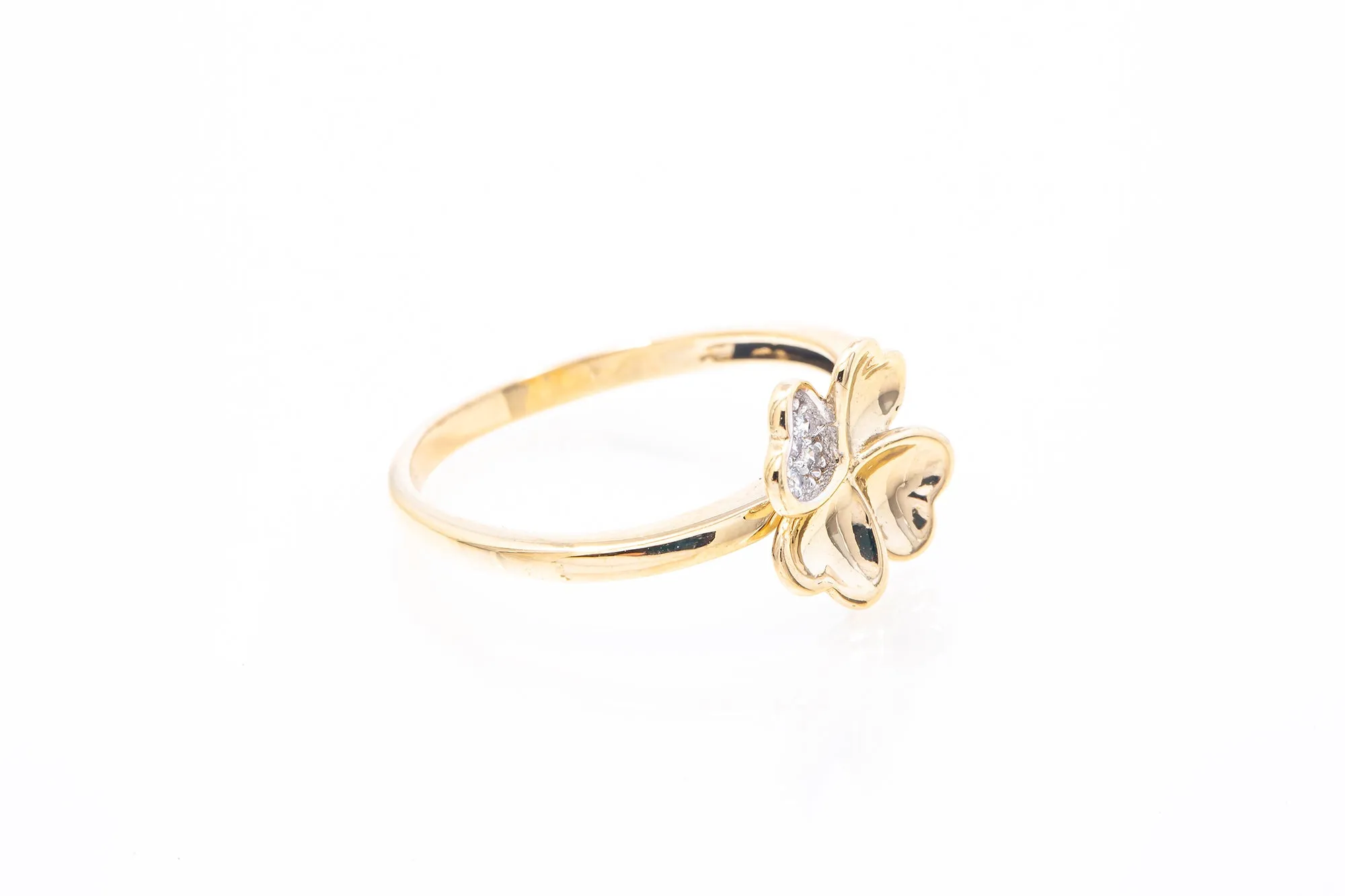 Cubic Zirconia Four Leaf Clover 14k 585 Yellow Gold Ring Size 7