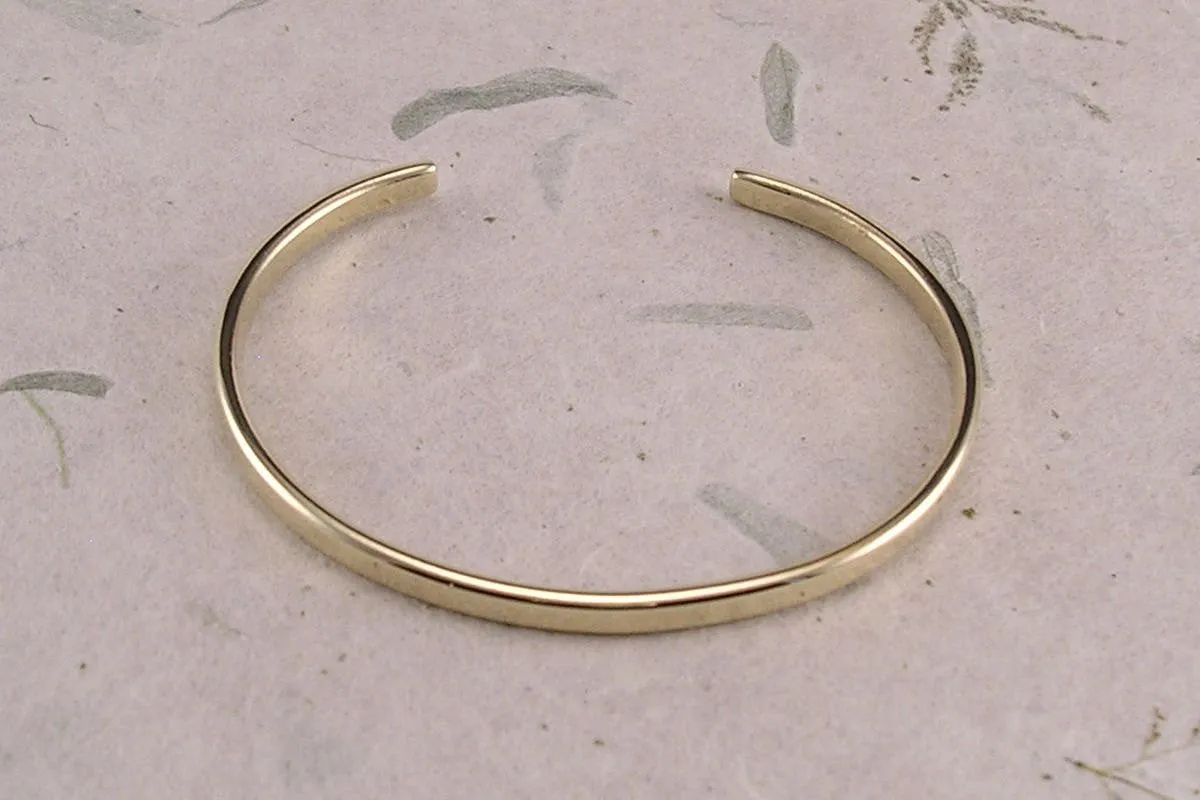 Cuff Bracelet in Your Choice of Pure Copper, Sterling Silver, Brass or Solid 14k Yellow Gold