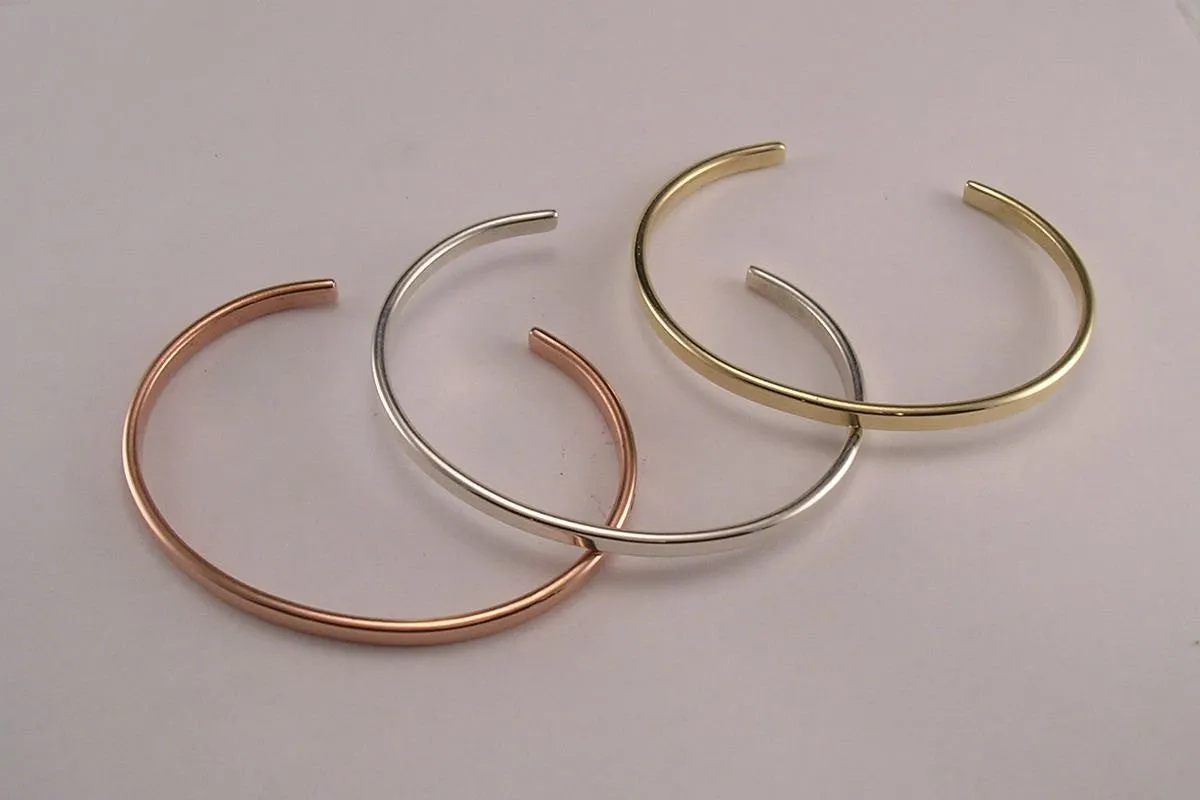 Cuff Bracelet in Your Choice of Pure Copper, Sterling Silver, Brass or Solid 14k Yellow Gold