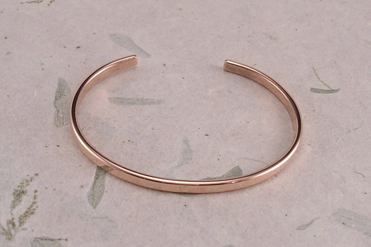 Cuff Bracelet in Your Choice of Pure Copper, Sterling Silver, Brass or Solid 14k Yellow Gold