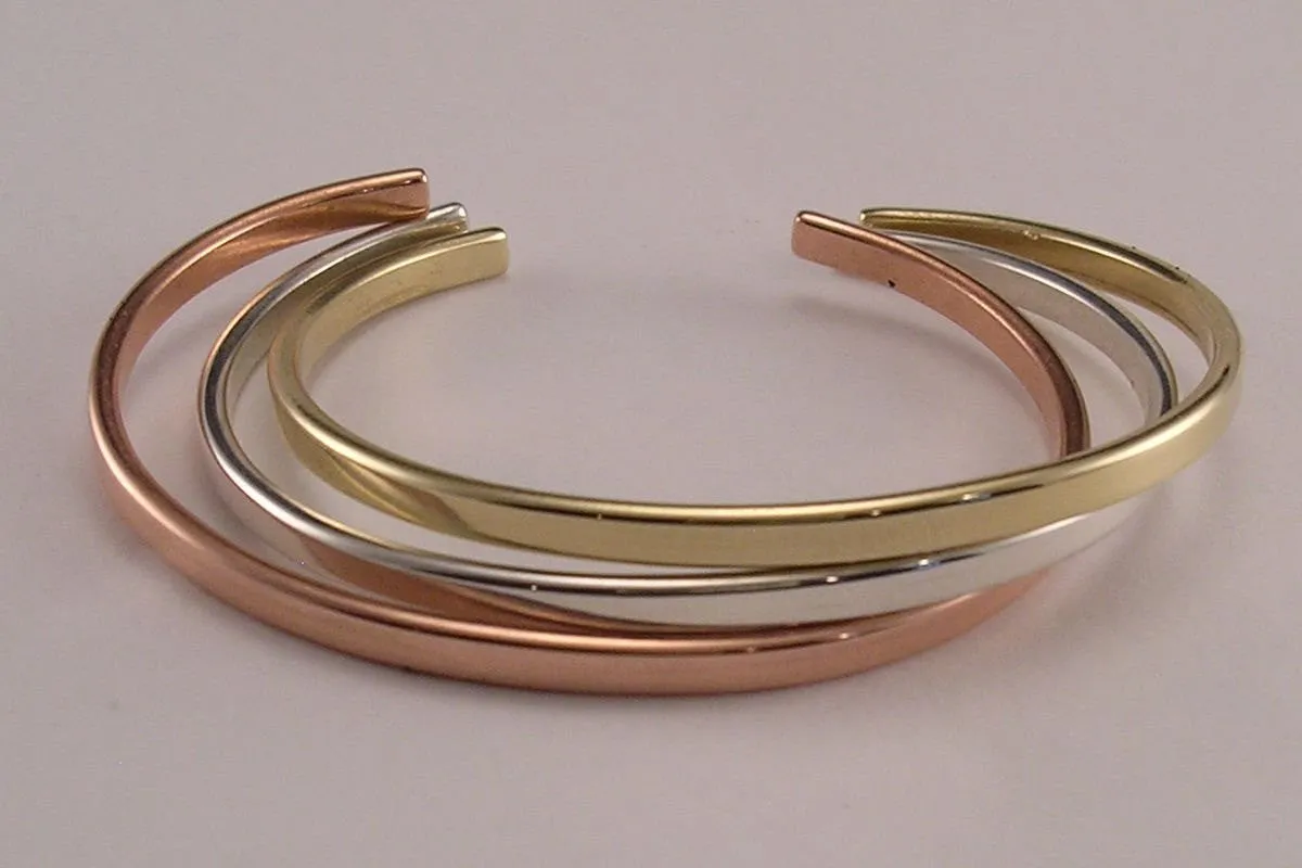 Cuff Bracelet in Your Choice of Pure Copper, Sterling Silver, Brass or Solid 14k Yellow Gold