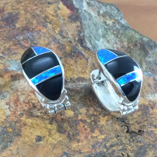 David Rosales Black Beauty Inlaid Sterling Silver Earrings Huggie