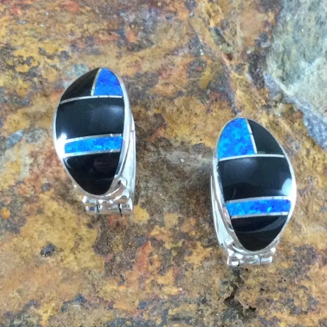 David Rosales Black Beauty Inlaid Sterling Silver Earrings Huggie
