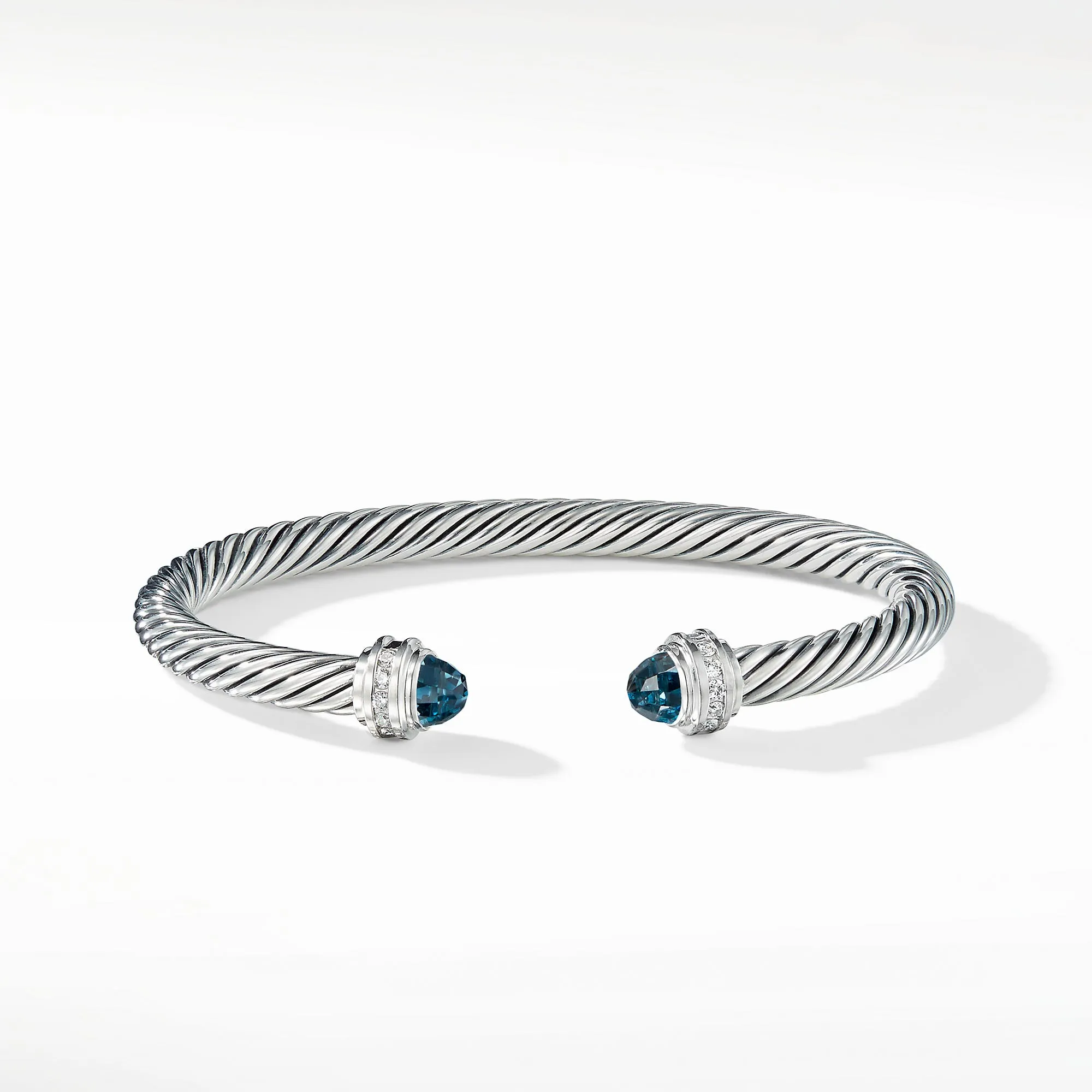 David Yurman 5MM Cable Bracelet with Hampton Blue Topaz and Diamonds