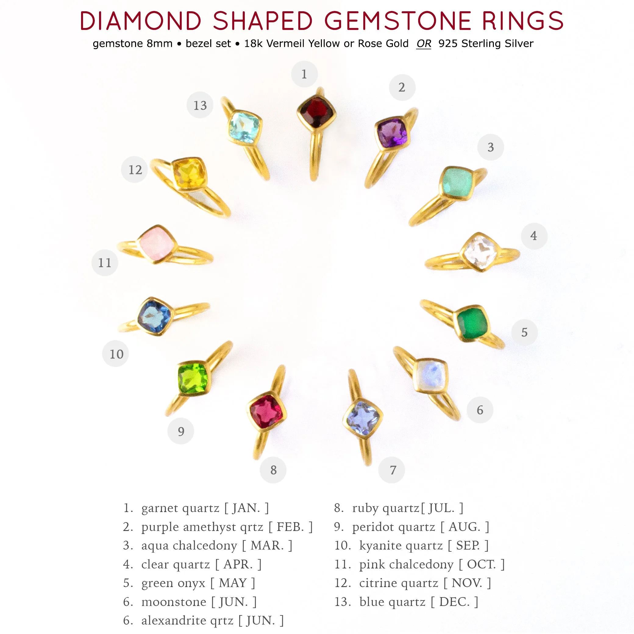 Diamond Shape Ruby Quartz Stacking Ring • July Birthstone