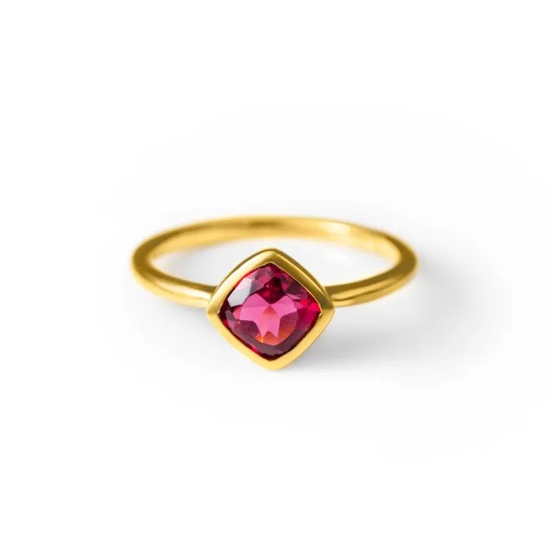 Diamond Shape Ruby Quartz Stacking Ring • July Birthstone