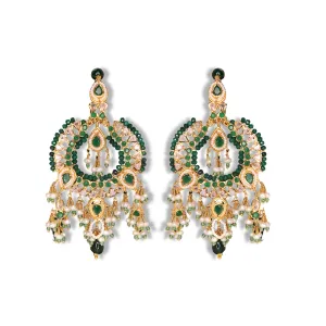 Earrings in Jade, Kundan and Pearls