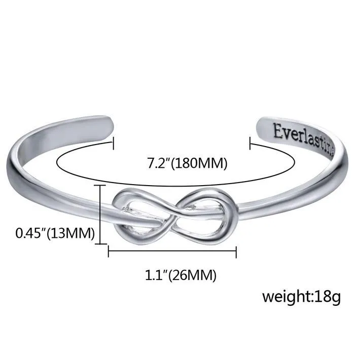 Engraved Open Cuff Silver Infinity Bangle Bracelet