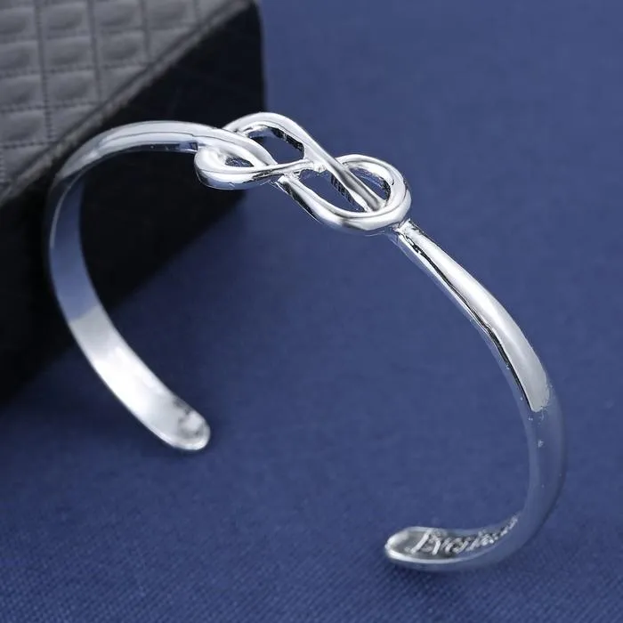 Engraved Open Cuff Silver Infinity Bangle Bracelet