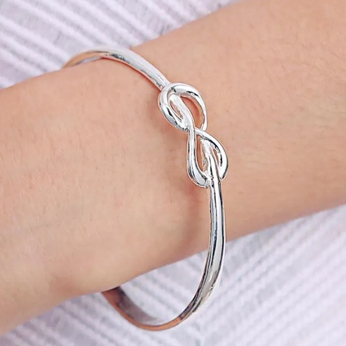 Engraved Open Cuff Silver Infinity Bangle Bracelet