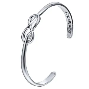 Engraved Open Cuff Silver Infinity Bangle Bracelet