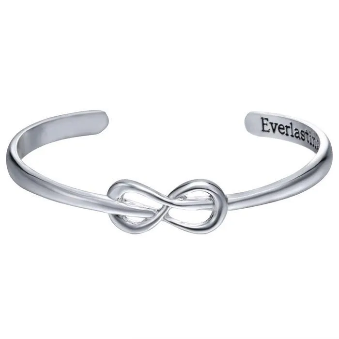 Engraved Open Cuff Silver Infinity Bangle Bracelet