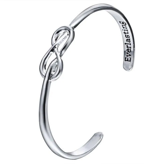 Engraved Open Cuff Silver Infinity Bangle Bracelet