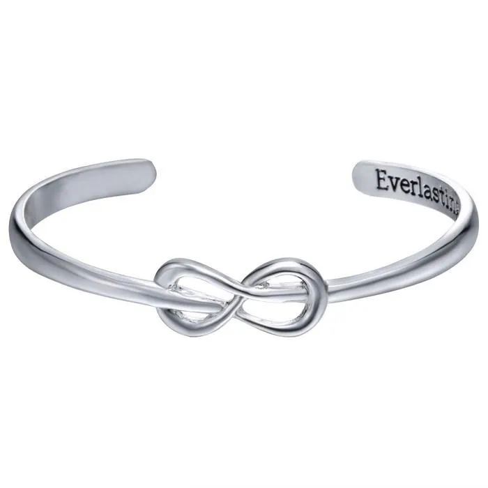 Engraved Open Cuff Silver Infinity Bangle Bracelet