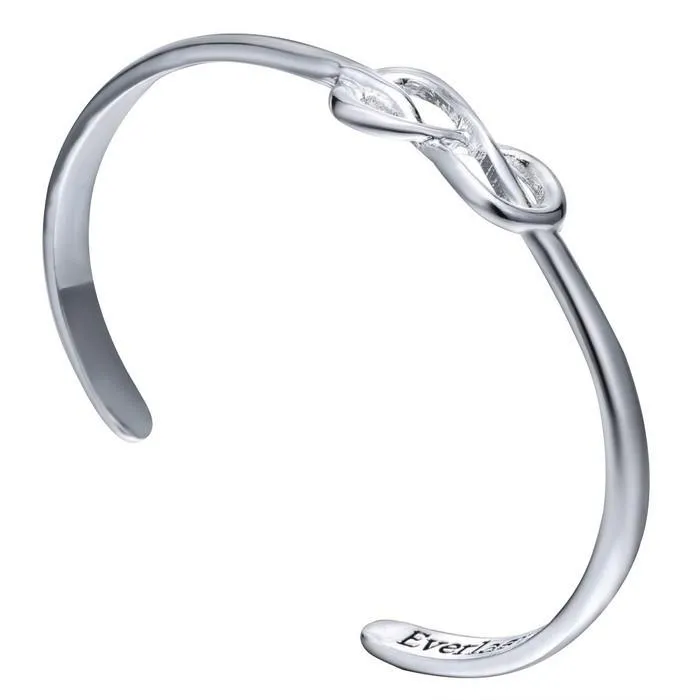 Engraved Open Cuff Silver Infinity Bangle Bracelet