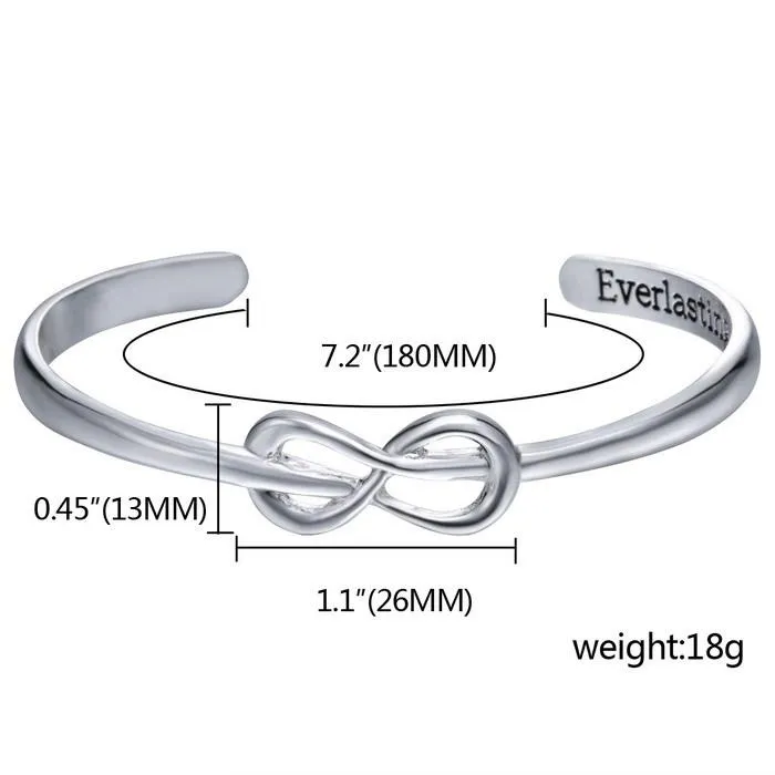 Engraved Open Cuff Silver Infinity Bangle Bracelet