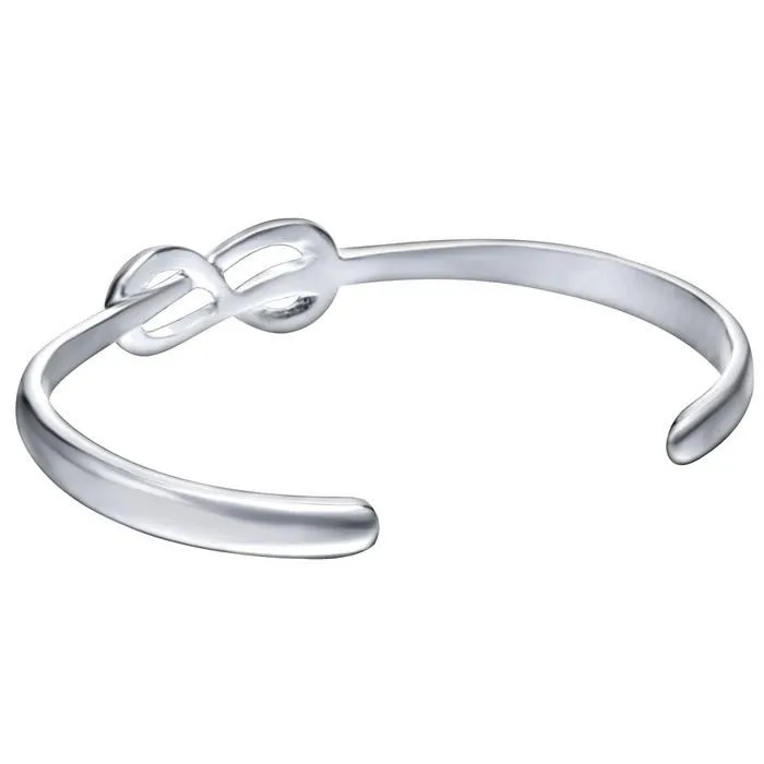 Engraved Open Cuff Silver Infinity Bangle Bracelet