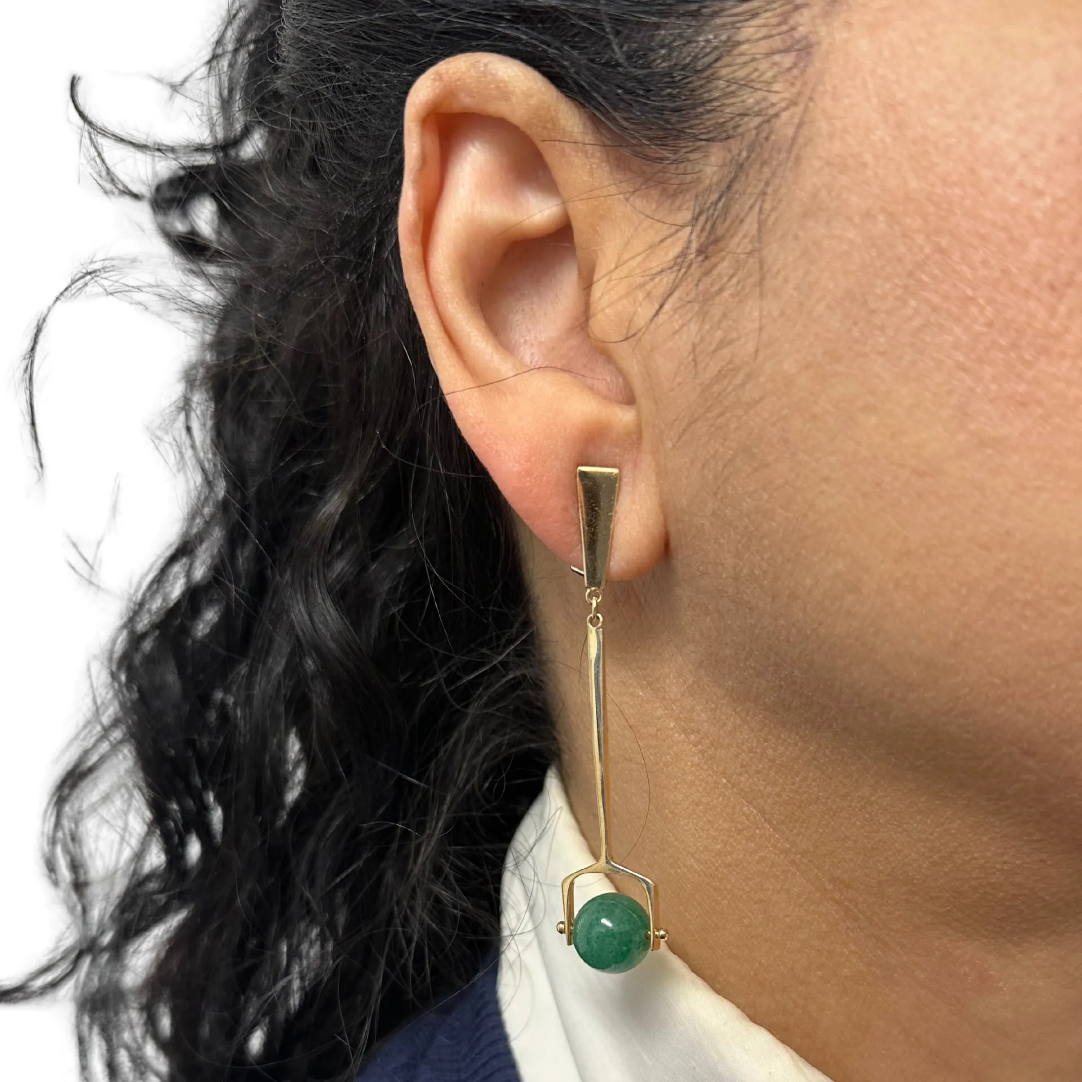 Estate Signed Walter Schluep 14K Gold and Jade Drop Earrings