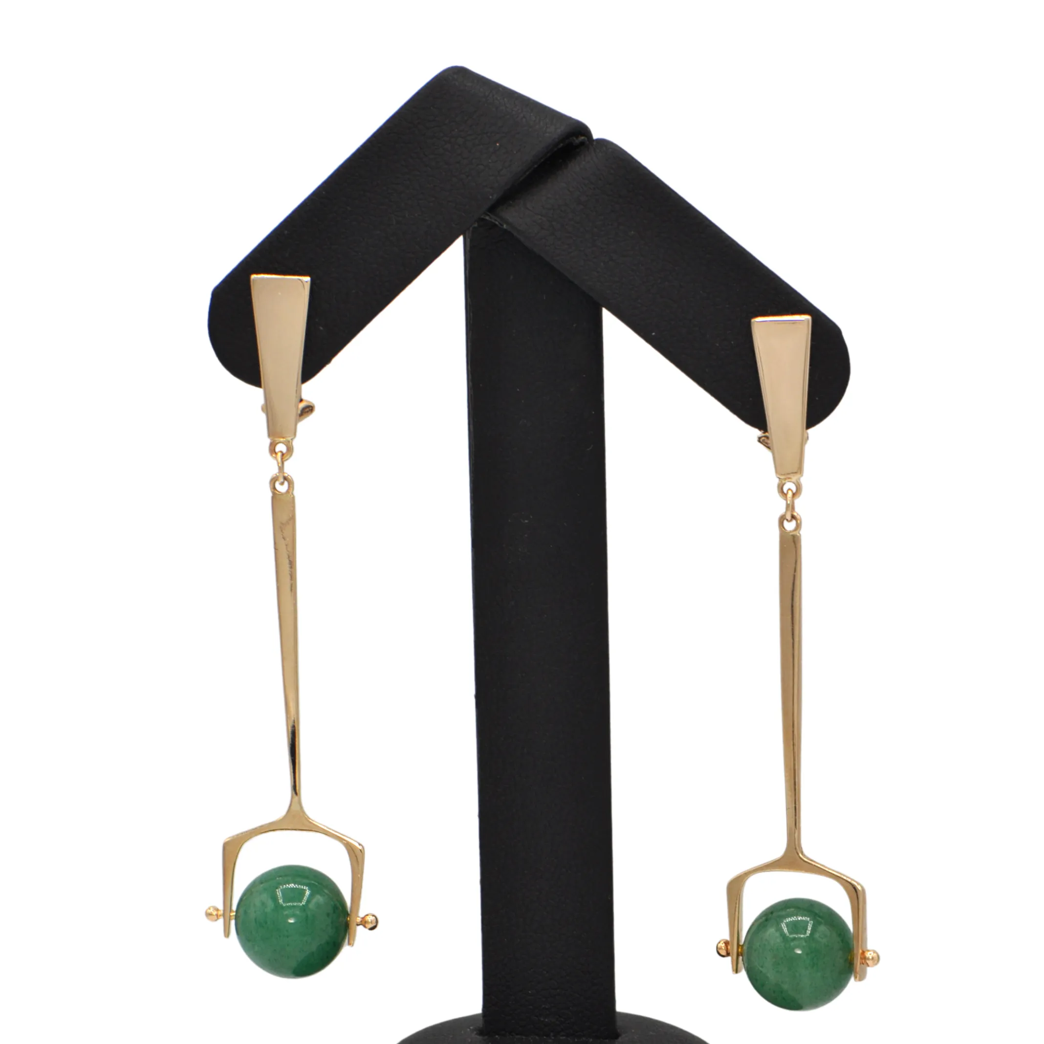 Estate Signed Walter Schluep 14K Gold and Jade Drop Earrings