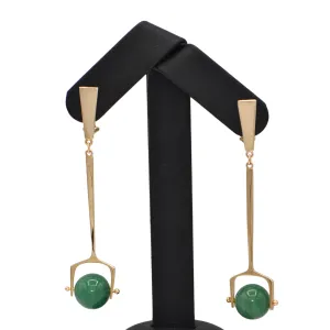 Estate Signed Walter Schluep 14K Gold and Jade Drop Earrings
