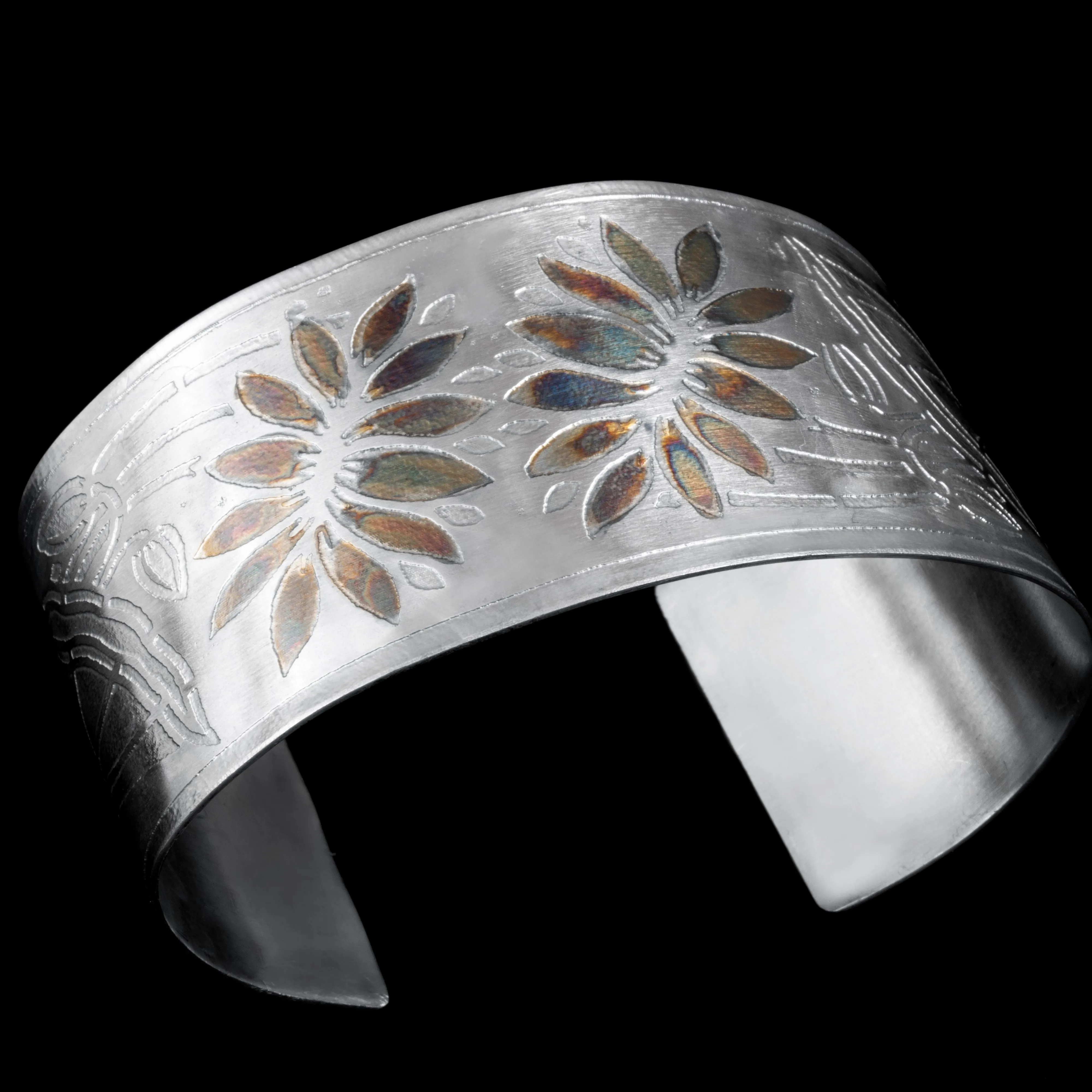Etched Sterling Silver Cuff With Floral Design