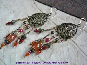 Fall's Riches Chandelier Earrings, Ruby, Gold, Carnelian, Garnet