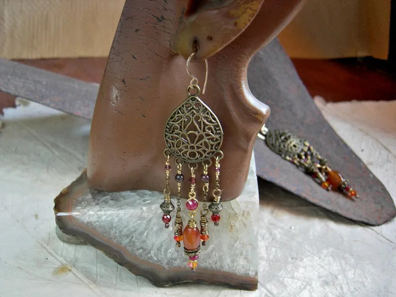 Fall's Riches Chandelier Earrings, Ruby, Gold, Carnelian, Garnet