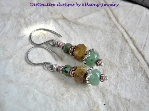 Gemstone Bead Stack Minimalist Earrings, Natural Earthy Colors