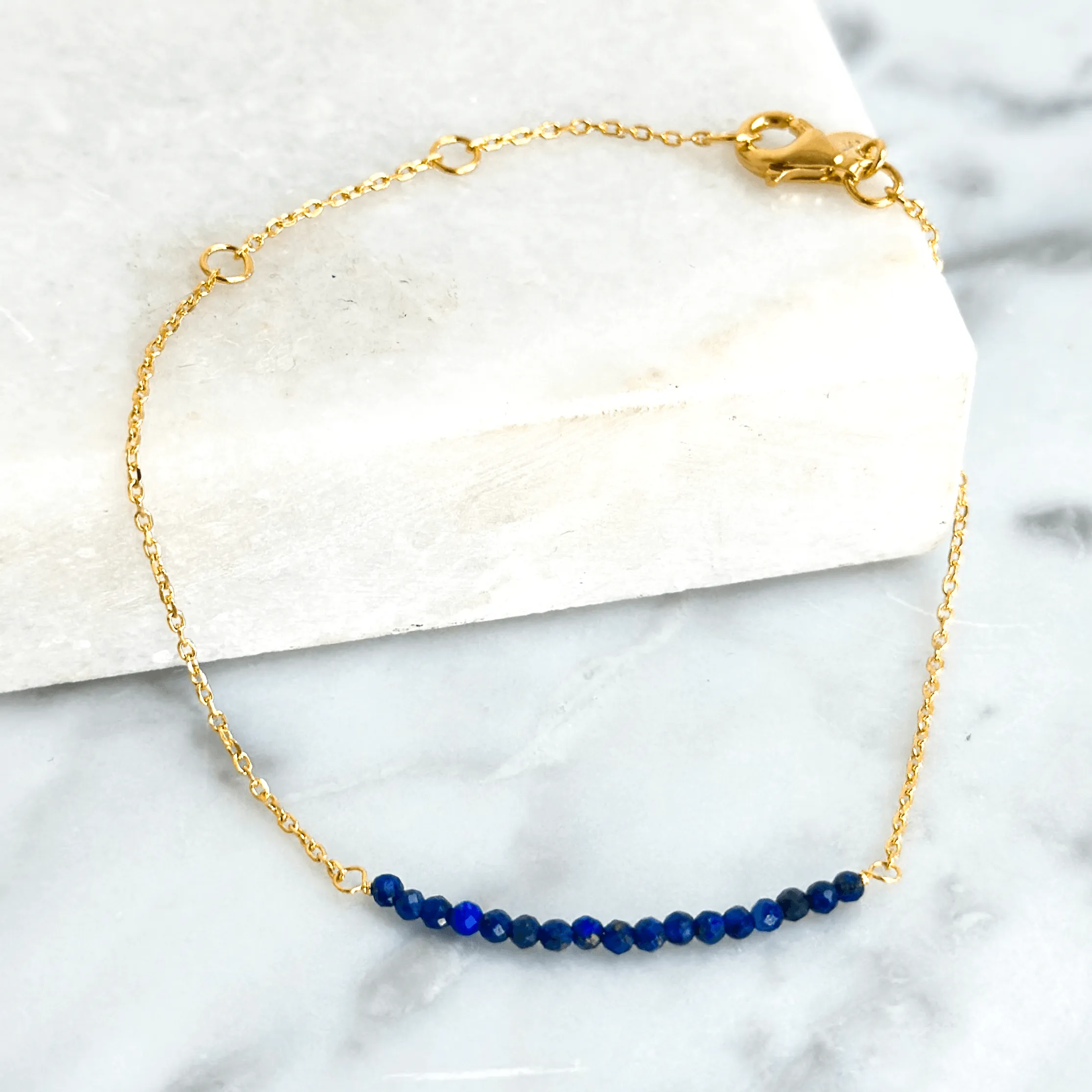 Gold Bracelet with Lapis Beads